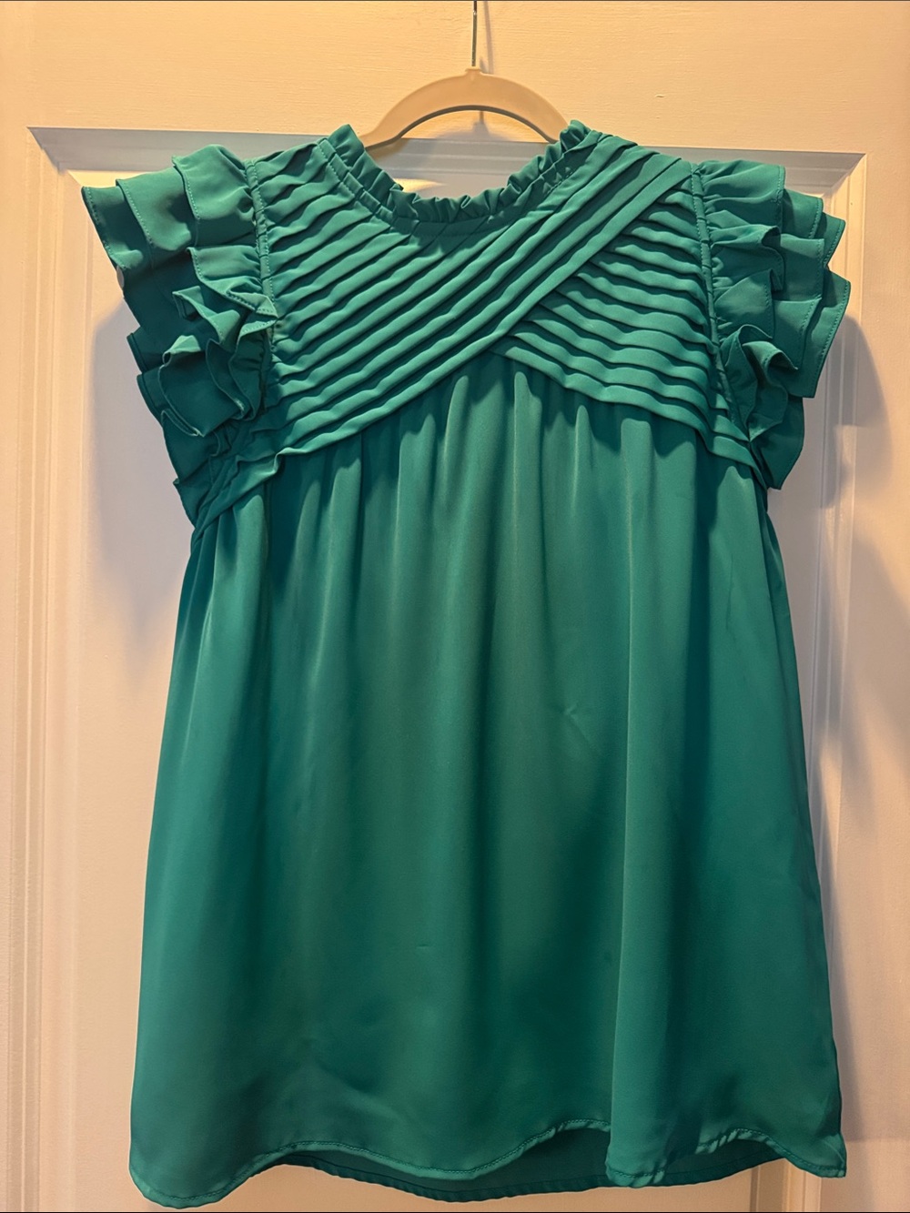 entro Teal Ruffle Pleat Blouse
